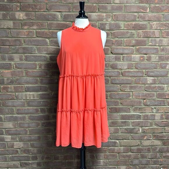Mud Pie Naomi Coral Ruffle Dress Size Large New - Picture 2 of 8